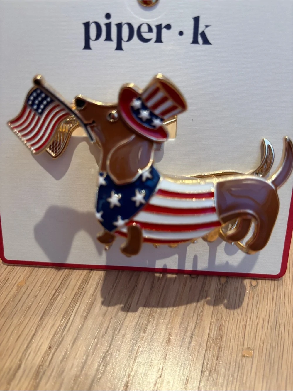 NWT Piper K Patriotic Dachshund Enamel hair claw clip in Red, White & Blue